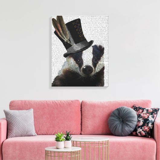Steampunk Badger in Top Hat Canvas Afdruk (Insitu (Woonkamer))