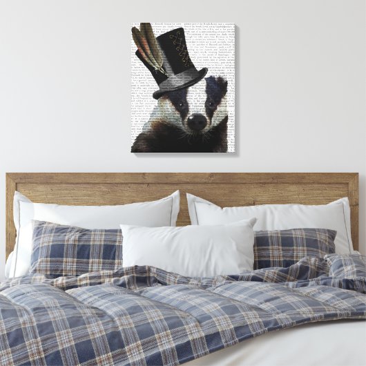 Steampunk Badger in Top Hat Canvas Afdruk (Insitu (Slaapkamer))