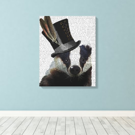 Steampunk Badger in Top Hat Canvas Afdruk (Insitu (Houten vloer))