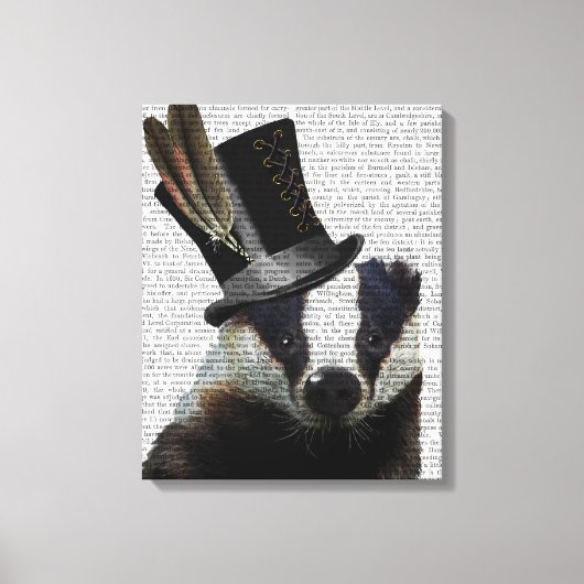 Steampunk Badger in Top Hat Canvas Afdruk (Voorkant)