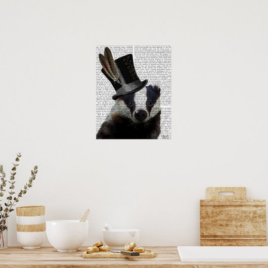 Steampunk Badger in Top Hat Poster (Keuken)