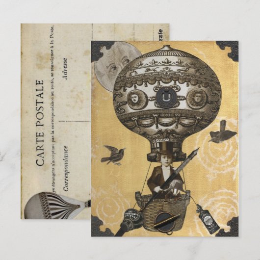 Steampunk-ballon Briefkaart (Voorkant / Achterkant)