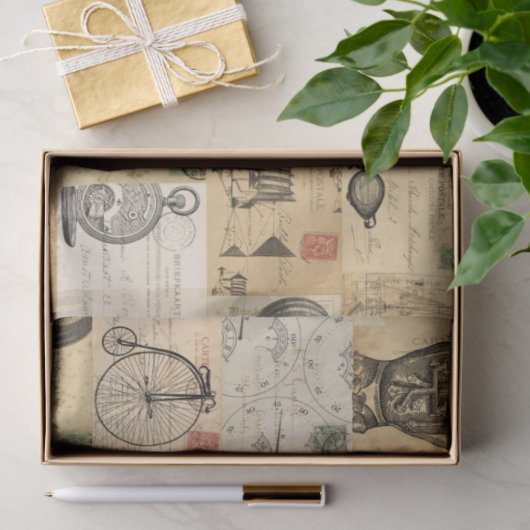 Steampunk ballon en Briefkaart Ephemera Weefselpap Tissuepapier (Geschenk)