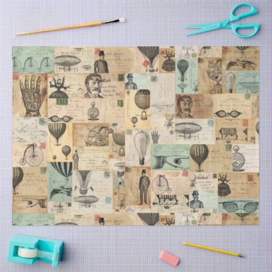 Steampunk ballon en Briefkaart Ephemera Weefselpap Tissuepapier (Craft)
