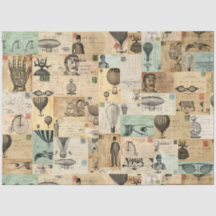 Steampunk ballon en Briefkaart Ephemera Weefselpap Tissuepapier