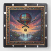 Steampunk ballon fantasiewaterfall vierkante klok (Voorkant)