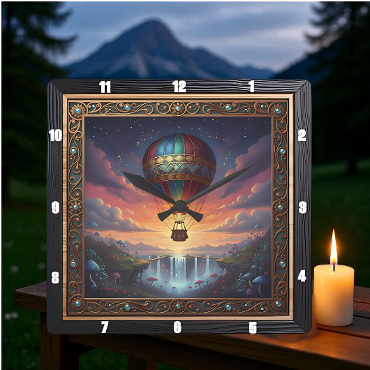Steampunk ballon fantasiewaterfall vierkante klok