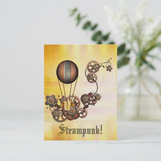 Steampunk Balloon Antiek Geel Briefkaart (Staand voorkant)