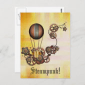 Steampunk Balloon Antiek Geel Briefkaart (Voorkant / Achterkant)
