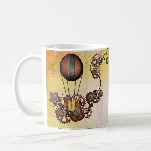 Steampunk Balloon Antiek Geel Koffiemok (Links)