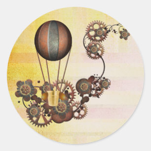 Steampunk Balloon Antiek Geel Ronde Sticker