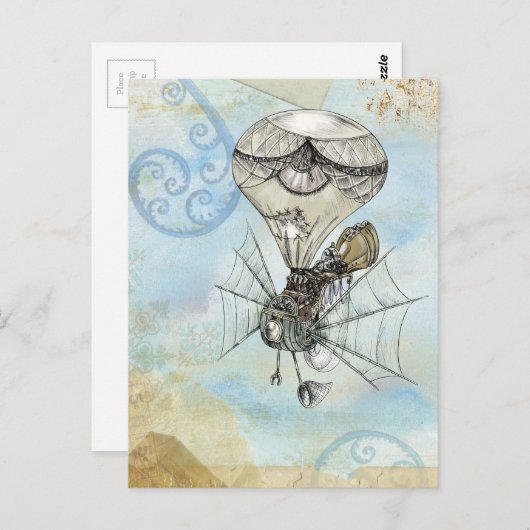 steampunk balloon briefkaart (Voorkant / Achterkant)