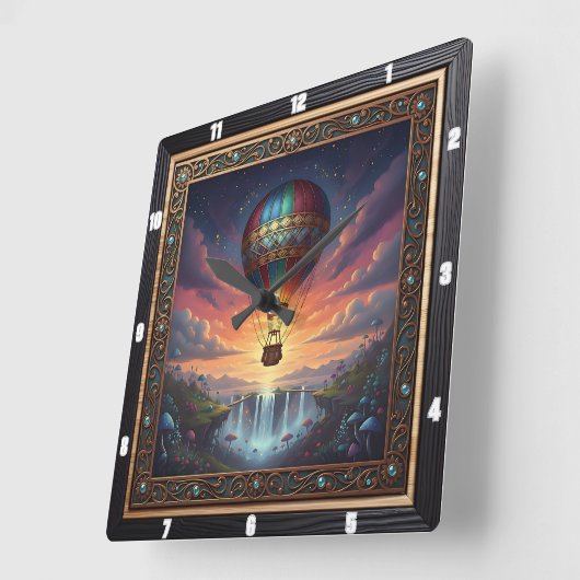Steampunk Balloon Fantasy Waterfall Vierkante Klok (Hoek)