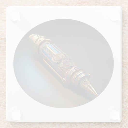 Steampunk balpen glazen onderzetter (Achterkant)