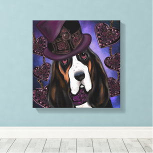 STEAMPUNK Basset Hound Canvas Afdruk