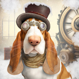 Steampunk Basset Hound Golfhanddoek