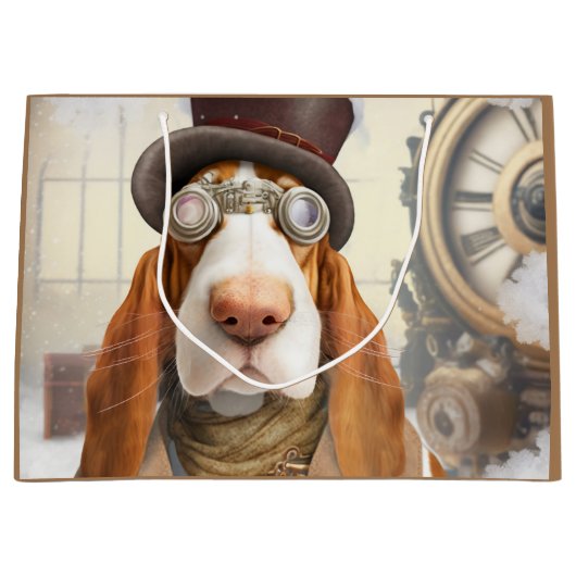 Steampunk Basset Hound Groot Cadeauzakje (Voorkant)