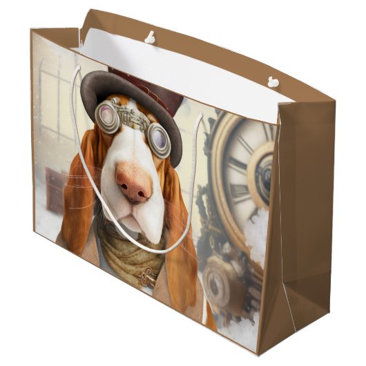 Steampunk Basset Hound Groot Cadeauzakje (Achterkant Gekanteld)