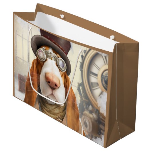 Steampunk Basset Hound Groot Cadeauzakje (Voorkant Gekanteld)