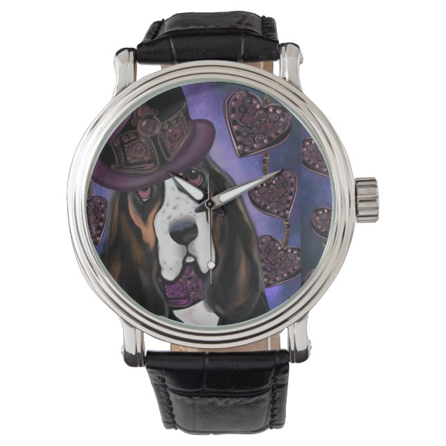 STEAMPUNK Basset Hound Horloge (Voorkant)