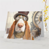 Steampunk Basset Hound Kaart (Gele Bloem)