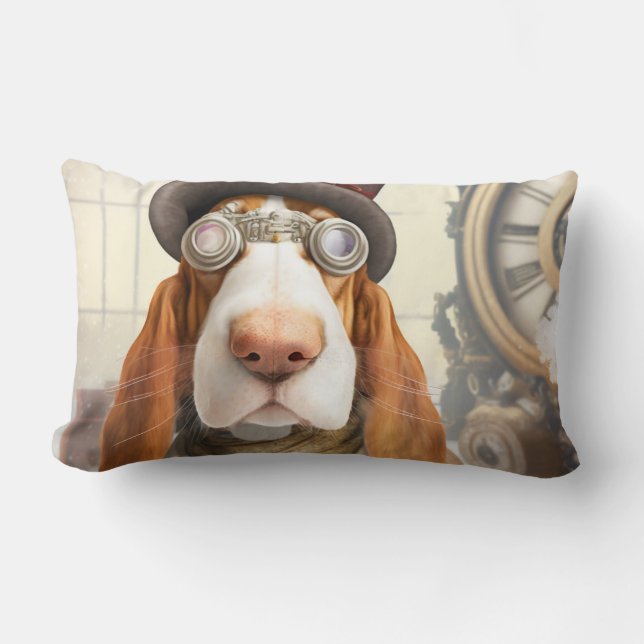 Steampunk Basset Hound Kussen (Voorkant)