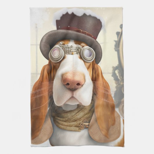 Steampunk Basset Hound Theedoek (Verticaal)