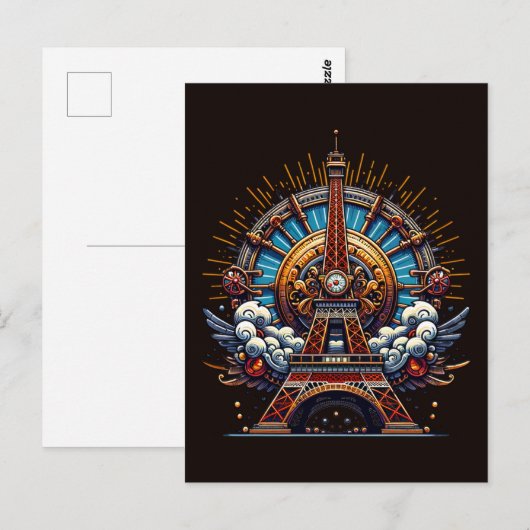Steampunk Bastille Day Eiffeltoren Briefkaart (Voorkant / Achterkant)