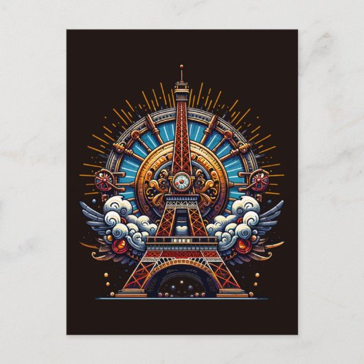 Steampunk Bastille Day Eiffeltoren Briefkaart (Voorkant)