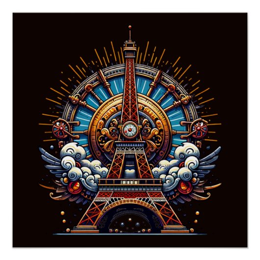Steampunk Bastille Day Eiffeltoren Perfect Poster (Voorkant)