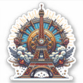 Steampunk Bastille Day Eiffeltoren Sticker (Voorkant)