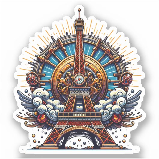 Steampunk Bastille Day Eiffeltoren Sticker (Voorkant)