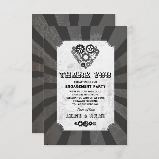 Steampunk Bedankt Wedding Heart Cogs Kaart (Voorkant / Achterkant)