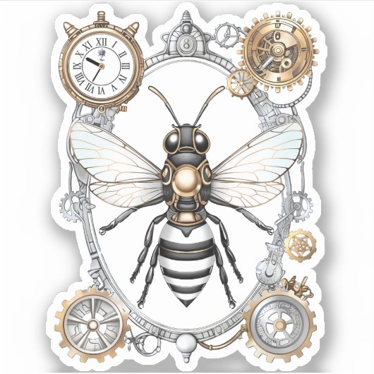 Steampunk Bee Insect Honing Bijen Sticker Robotic (Voorkant)