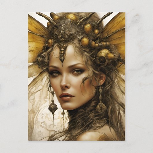 Steampunk Bee Insect Vrouw Briefkaart (Voorkant)