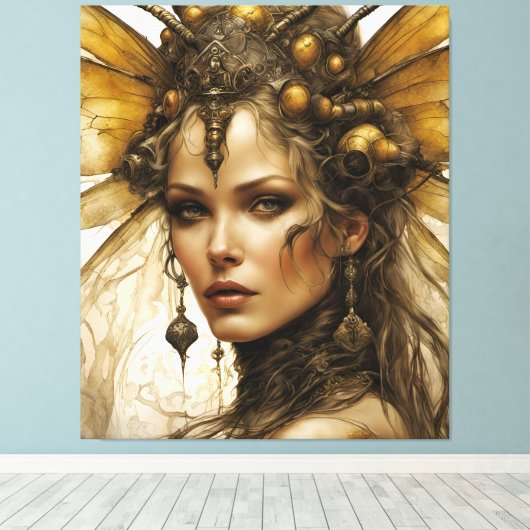Steampunk Bee Insecte Vrouw Tapestry Canvas Afdruk (Insitu (Houten vloer))