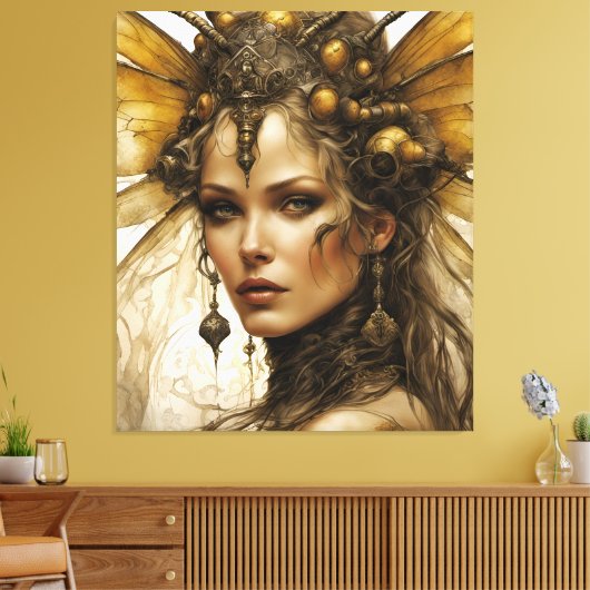 Steampunk Bee Insecte Vrouw Tapestry Canvas Afdruk (Insitu (Woonkamer))