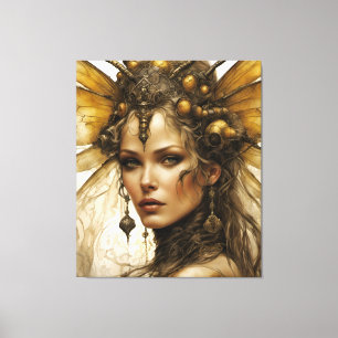 Steampunk Bee Insecte Vrouw Tapestry Canvas Afdruk