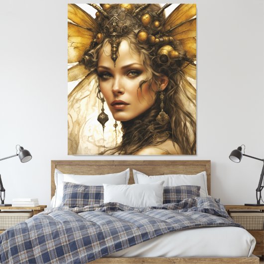 Steampunk Bee Insecte Vrouw Tapestry Canvas Afdruk (Insitu (Slaapkamer))