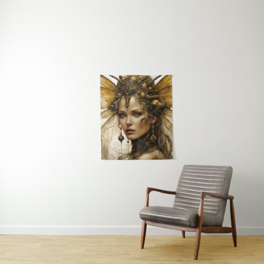 Steampunk Bee Insecte Vrouw Tapestry Wandkleed (In situ)