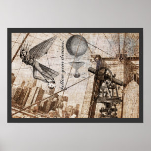Steampunk-beelden over de Brooklyn Bridge Poster