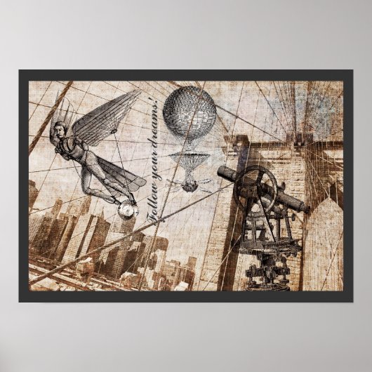 Steampunk-beelden over de Brooklyn Bridge Poster (Voorkant)