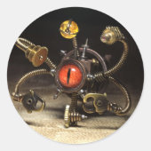 Steampunk Beholder Robot Ronde Sticker (Voorkant)