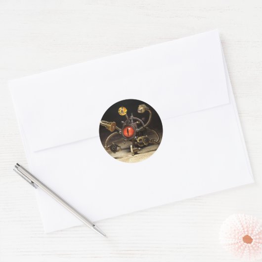 Steampunk Beholder Robot Ronde Sticker (Envelop)