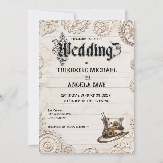 Steampunk Beige Personalized Wedding Invitation Kaart (Voorkant)