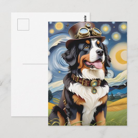 Steampunk Berner Berghond Briefkaart (Voorkant / Achterkant)