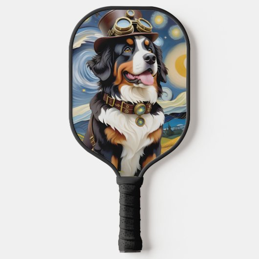 Steampunk Berner Berghond Pickleball Paddle (Voorkant)