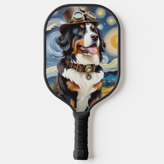 Steampunk Berner Berghond Pickleball Paddle (Achterkant)