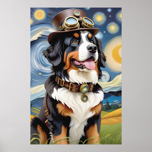 Steampunk Berner Berghond Poster (Voorkant)