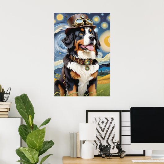 Steampunk Berner Berghond Poster (Thuiskantoor)